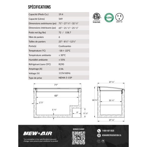 NEW AIR NIF-71-CG 71" Curved Glass Ice Cream Freezer - Ideal for restaurants, convenience stores, supermarkets and cafererias