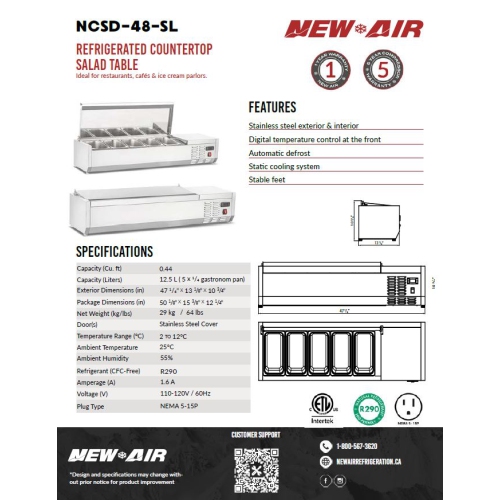 New Air NCSD-48-SL Refrigerated Countertop Salad Table - Ideal for restaurants, cafés and ice cream parlors