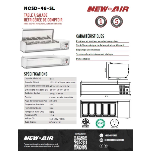 New Air NCSD-48-SL Refrigerated Countertop Salad Table - Ideal for restaurants, cafés and ice cream parlors