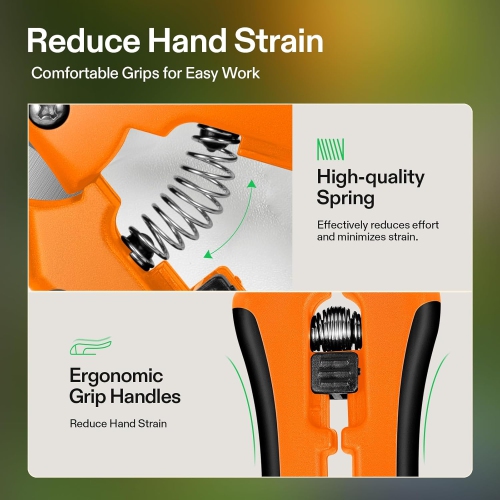 Gardening Scissors 6.5 Inch Hand Pruner Pruning Shear with Straight Stailess Steel Blades, Orange 2 pcs