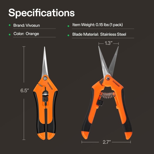 Gardening Scissors 6.5 Inch Hand Pruner Pruning Shear with Straight Stailess Steel Blades, Orange 2 pcs