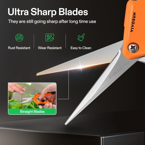 Gardening Scissors 6.5 Inch Hand Pruner Pruning Shear with Straight Stailess Steel Blades, Orange 1 pcs