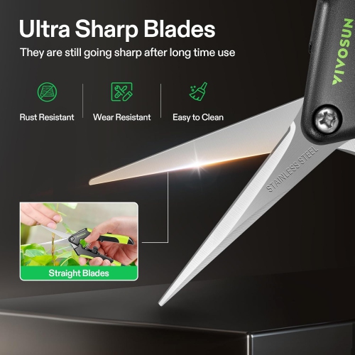 Gardening Scissors 6.5 Inch Hand Pruner Pruning Shear with Straight Stailess Steel Blades, Black 2pcs