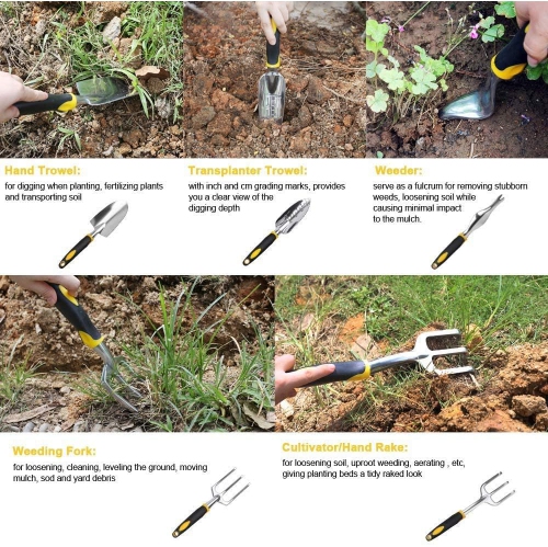 Garden Tools Set - 6 Piece Gardening Hand Tool Set, Heavy Duty Aluminum Alloy - Ergonomic & Rust Resistant for Women Men