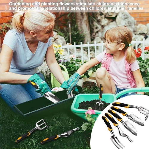 Garden Tools Set - 6 Piece Gardening Hand Tool Set, Heavy Duty Aluminum Alloy - Ergonomic & Rust Resistant for Women Men
