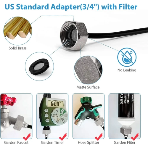 Système de pulvérisation extérieur avec filtre à eau – Système de brumisation – 18 Adaptateur de buse en laiton (3/4 ») pour pulvérisation de