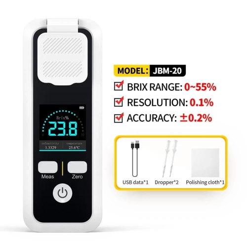 Réfractomètre numérique Brix Compteur de teneur en sucre rechargeable Mesurer jus de fruit Boisson au vin Bière 0 à 55 %