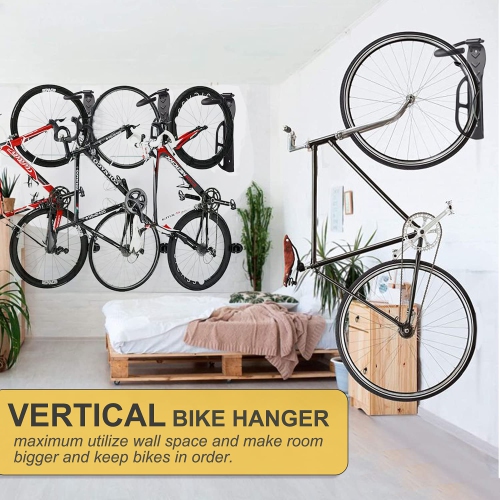 Porte-vélos pour porte-vélos de garage mural, ensemble de 2 crochets verticaux pour vélos Crochets pour vélos pour rangement intérieur avec crochets