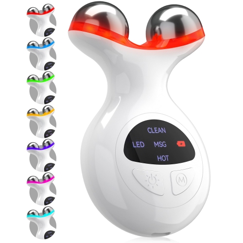 Appareils de thérapie à lumière rouge pour le visage et le cou, appareil de massage portatif pour le visage LED de 7 couleurs Outil de sculpture pour