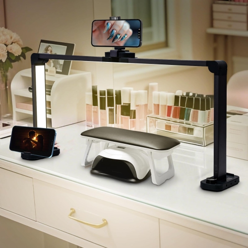 Foldable Nail Desk Lamp Nail Light for Desk with Phone Holder 456 LED 3 Light Colors Nail Tech Lamp for Manicure/Lash Extension/Tattoo/Beauty