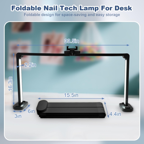 Foldable Nail Desk Lamp Nail Light for Desk with Phone Holder 456 LED 3 Light Colors Nail Tech Lamp for Manicure/Lash Extension/Tattoo/Beauty