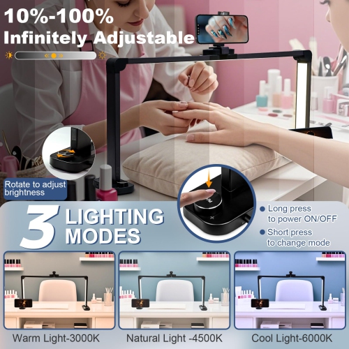 Foldable Nail Desk Lamp Nail Light for Desk with Phone Holder 456 LED 3 Light Colors Nail Tech Lamp for Manicure/Lash Extension/Tattoo/Beauty
