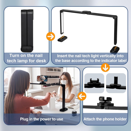 Foldable Nail Desk Lamp Nail Light for Desk with Phone Holder 456 LED 3 Light Colors Nail Tech Lamp for Manicure/Lash Extension/Tattoo/Beauty