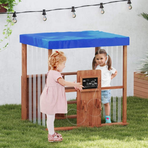 Gymax Kids Gas Station Playhouse w/ Gas Refueling Guns Chalkboards & Storage Shelves