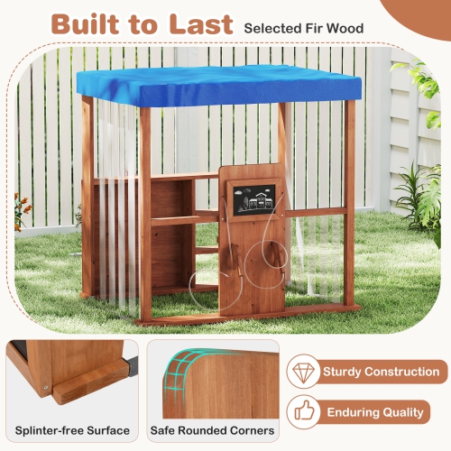 Gymax Kids Gas Station Playhouse w/ Gas Refueling Guns Chalkboards & Storage Shelves