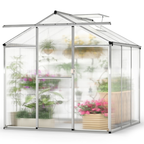 Gymax 6 x 6 FT Greenhouse for Outdoors Large Walk-in Green House w/ Rain Gutters