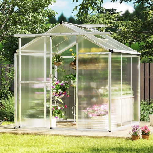 Gymax 6 x 6 FT Greenhouse for Outdoors Large Walk-in Green House w/ Rain Gutters