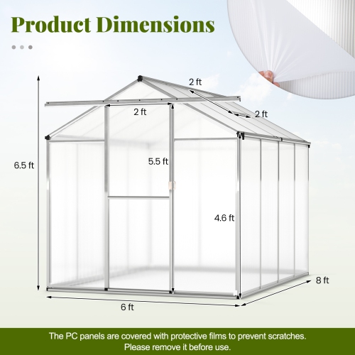 Gymax 6 x 8 FT Greenhouse for Outdoors Large Walk-in Green House w/ Rain Gutters