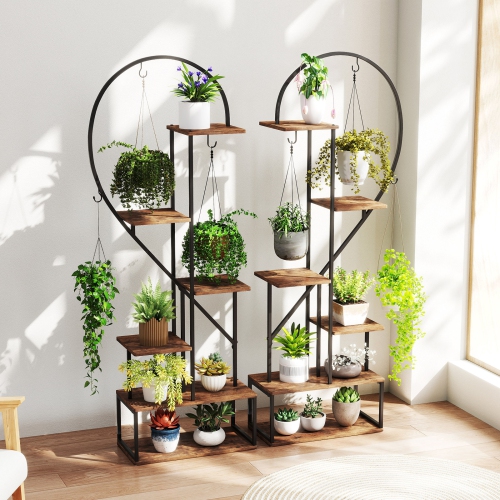 Gymax 6-Tier Metal Plant Stand w/12 Boards 6 Hanging Hooks Tall Flowerpot Display Rack