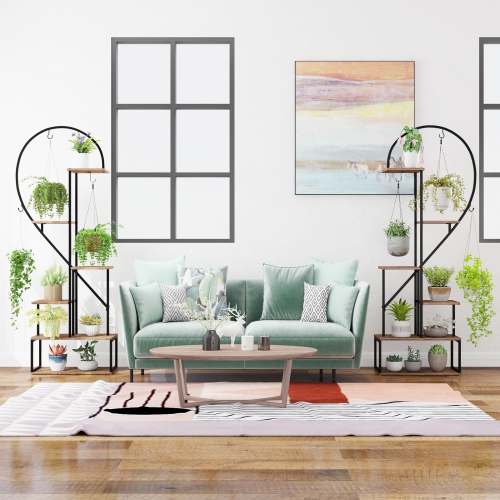 Gymax 6-Tier Metal Plant Stand w/12 Boards 6 Hanging Hooks Tall Flowerpot Display Rack