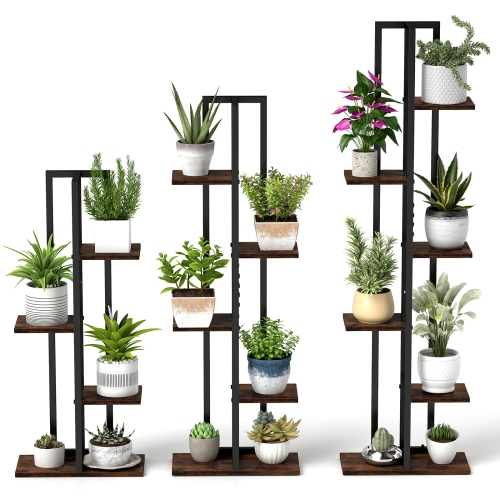 Gymax 3 PCS Plant Stand Set 4+5+6-Tier Indoor Flower Stands Multi-Tiered Plant Shelves