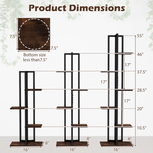 Gymax 3 PCS Plant Stand Set 4+5+6-Tier Indoor Flower Stands Multi-Tiered Plant Shelves