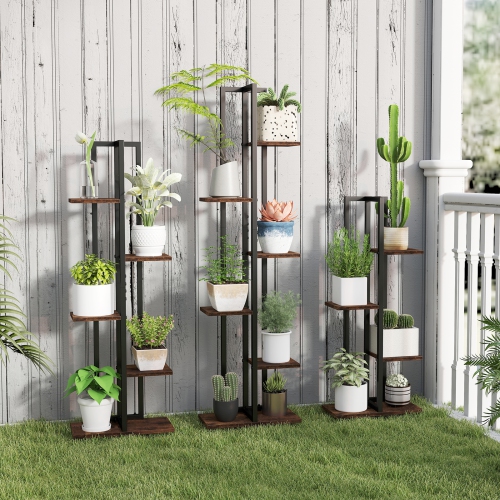 Gymax 3 PCS Plant Stand Set 4+5+6-Tier Indoor Flower Stands Multi-Tiered Plant Shelves