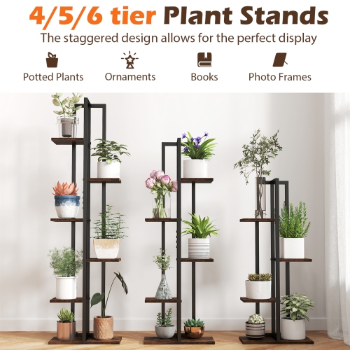 Gymax 3 PCS Plant Stand Set 4+5+6-Tier Indoor Flower Stands Multi-Tiered Plant Shelves