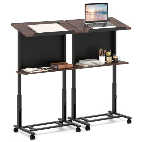 Gymax 2 PCS Rolling Podium Stand 40.5''-49'' Height Adjustable Lectern Table Mobile Pulpit