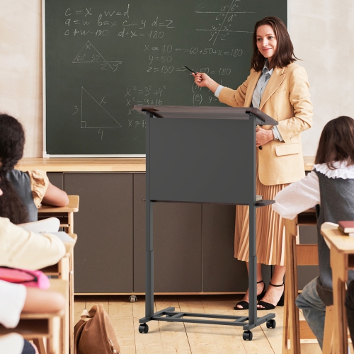 Gymax 2 PCS Rolling Podium Stand 40.5''-49'' Height Adjustable Lectern Table Mobile Pulpit