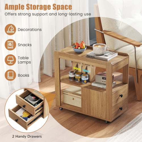 Gymax 2 PCS Narrow End Table Modern 2-Drawer Sofa Side Table w/ Open Shelves Nightstand