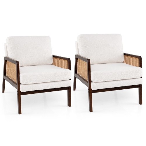 Gymax Set Of 2 Mid Century Modern Accent Chair Living Room Armchair w/ Rattan Arms
