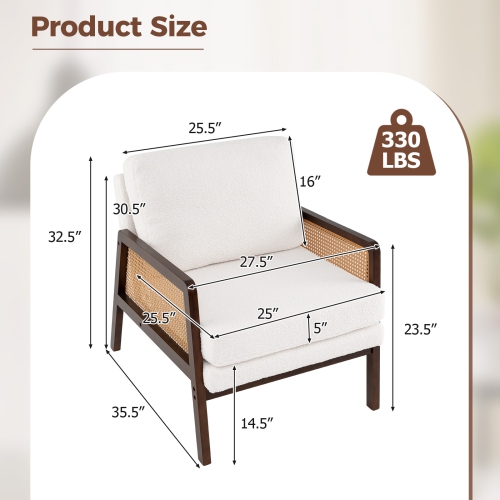 Gymax Set Of 2 Mid Century Modern Accent Chair Living Room Armchair w/ Rattan Arms