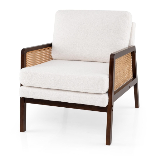 Gymax Set Of 2 Mid Century Modern Accent Chair Living Room Armchair w/ Rattan Arms