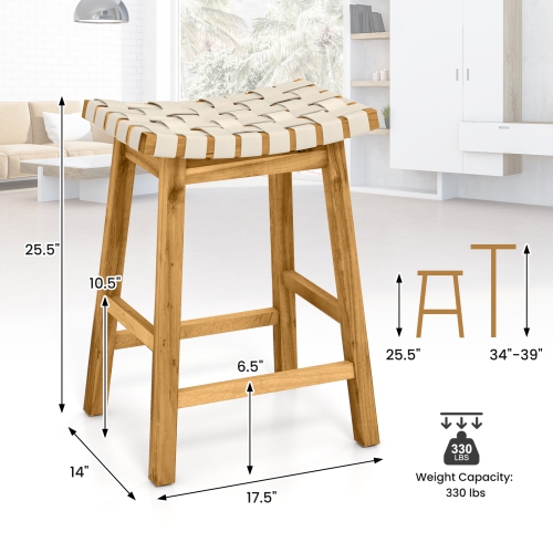 Gymax 4 PCS Woven Saddle Stools 25.5'' Faux PU Leather Counter Height Kitchen Stool