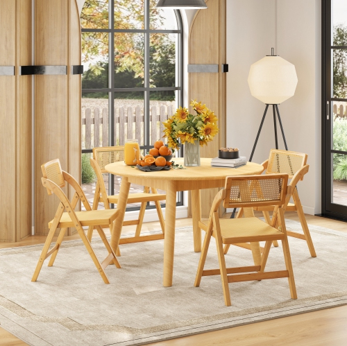 Gymax Rattan Cane Folding Chairs Set of 2 w/ Rotatable Backrests 330lbs Capacity