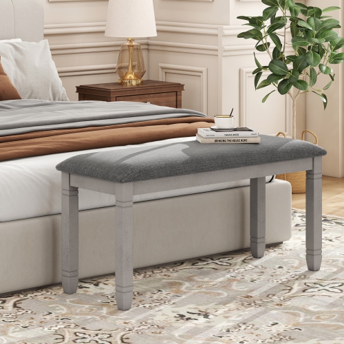 Gymax Upholstered Bedroom Bench w/ Padded Seat & Solid Wood Legs for Dining Room