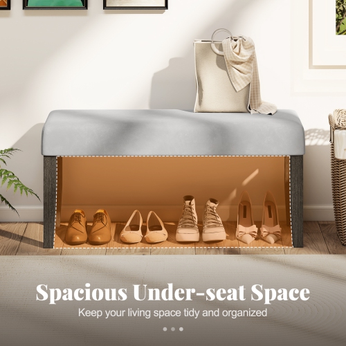 Gymax Upholstered Bedroom Bench w/Padded Seat & Solid Wood Legs for Dining Room