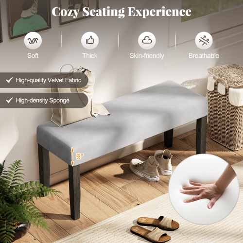 Gymax Upholstered Bedroom Bench w/Padded Seat & Solid Wood Legs for Dining Room