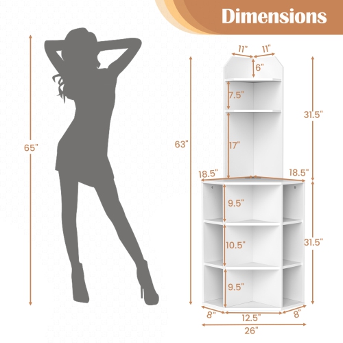 Gymax Set Of 2 6-Tier Corner Shelf 63'' Tall Corner Bookshelf w/ 2 USB Ports & Charging