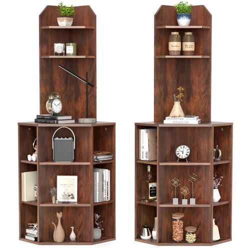 Gymax Set Of 2 6-Tier Corner Shelf 63'' Tall Corner Bookshelf w/ 2 USB Ports & Charging