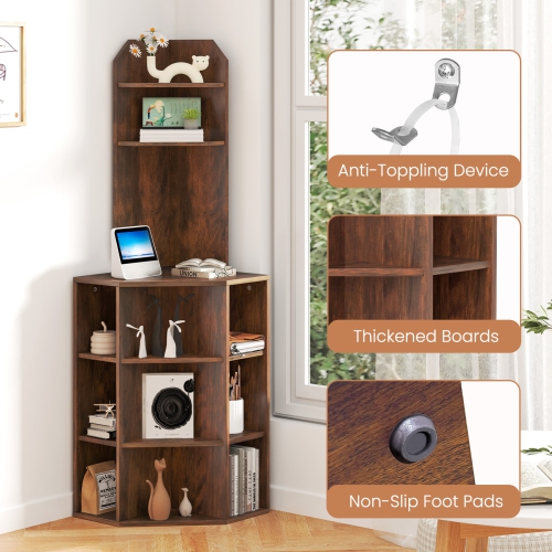 Gymax Set Of 2 6-Tier Corner Shelf 63'' Tall Corner Bookshelf w/ 2 USB Ports & Charging