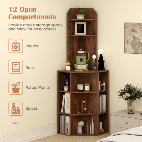 Gymax Set Of 2 6-Tier Corner Shelf 63'' Tall Corner Bookshelf w/ 2 USB Ports & Charging