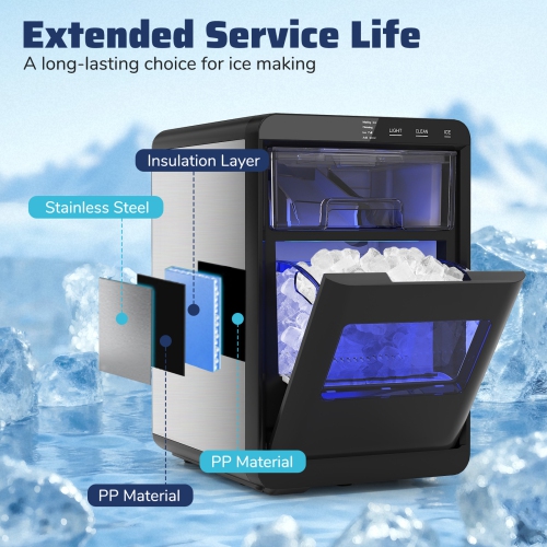 Gymax Portable Nugget Ice Maker Countertop w/ Self-Cleaning One-Touch Operation