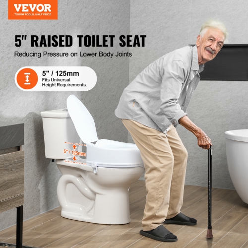 VEVOR 6" H Raised Raised Toilet Seat, 300 lbs Weight Capacity, Universal Toilet Seat Riser, Screw Rod Locking, with Toilet Seat, for Elderly,