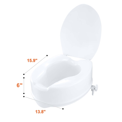 VEVOR 6" H Raised Raised Toilet Seat, 300 lbs Weight Capacity, Universal Toilet Seat Riser, Screw Rod Locking, with Toilet Seat, for Elderly,