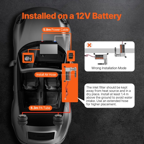 VEVOR 12V 100PSI Air Shock Controller Kit, On Board Air Compressor System, Air Ride Suspension Compressor Kit with Single Path System, Pressure Gauge
