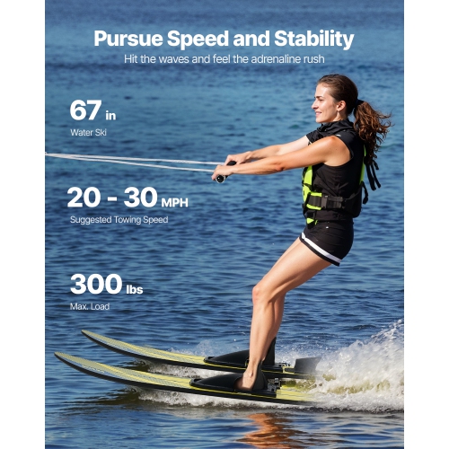 VEVOR 67" Water Skis, Adult Water Ski with X-9 Adjustable Horseshoe Bindings & Padded Rear Toe Plate, High-gloss UV Coating Waterskis Combo for