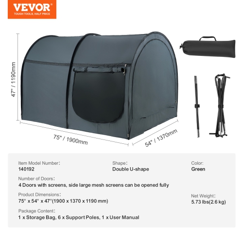 VEVOR 4 Doors Bed Tent, Pongee Fabric, Breathable Dream Tent with 0.28in Fiber Poles, Full Size Block out Light Sleeping Bed Canopy, Fit for Kids