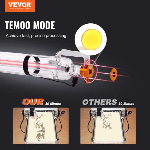 VEVOR 60W CO2 Laser Tube, 49.2in Length, 2in Dia Borosilicate Glass Laser Cutter Tube with Metal Head, 5000-6000hr Wires Preconnected for Laser